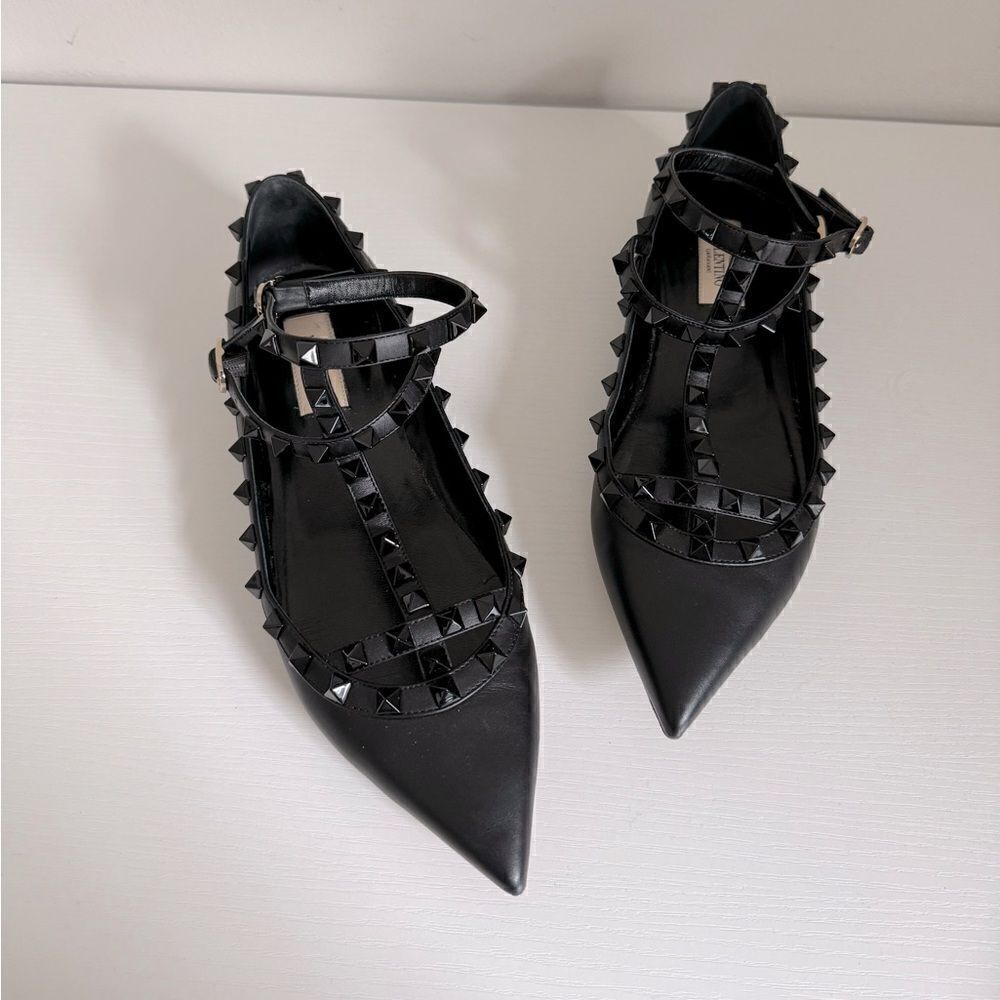 ⭕️ VALENTINO Rockstud Pointed Toe Ballet Flats Black 38.5 - Picture 3 of 8